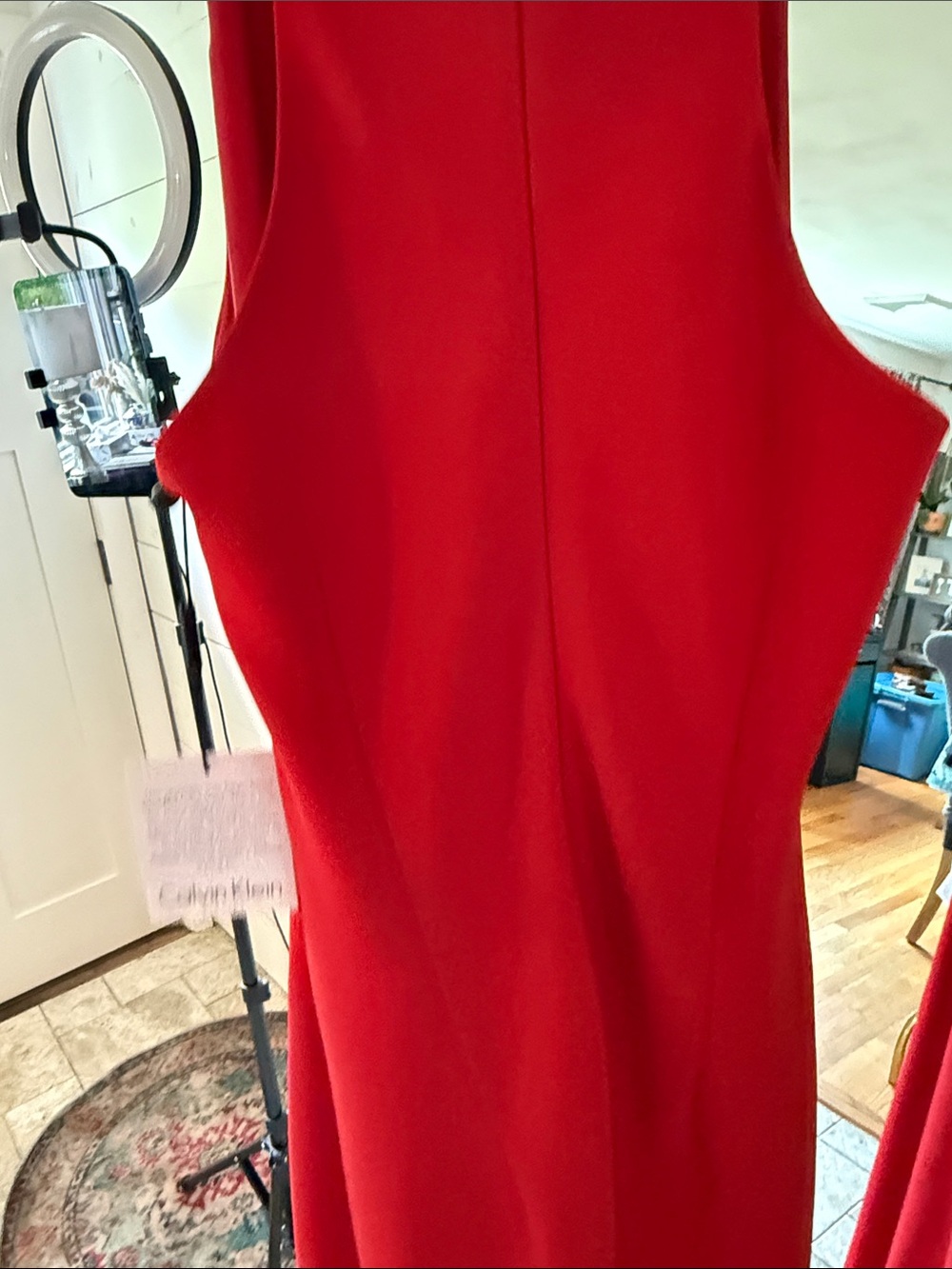 Calvin Klein Red Halter Maxi Dress with Beaded Neckline - Picture 11 of 12
